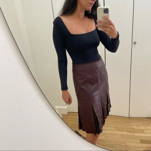 Genuine leather burgundy skirt